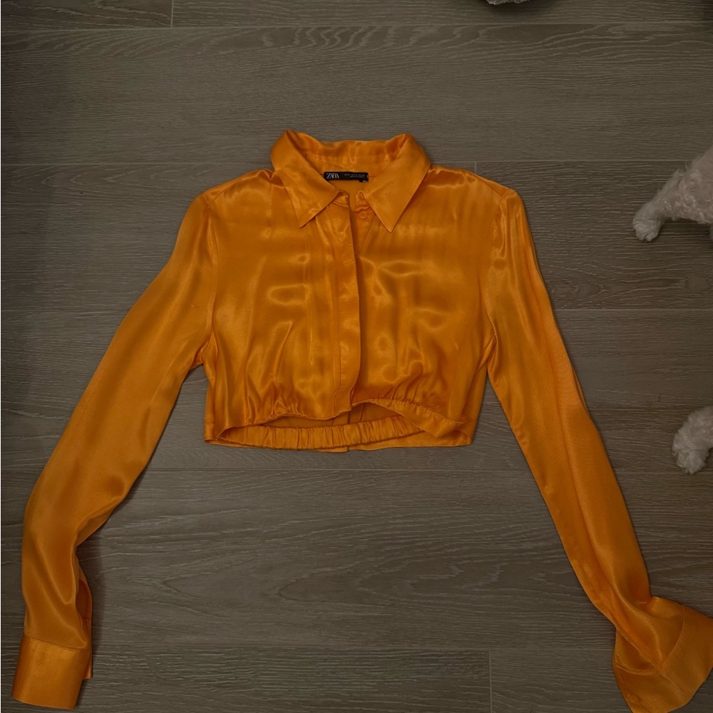 Zara Orange Cropped Button up